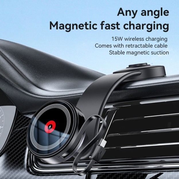 360° Adjustable Aluminum Alloy Magnetic 15W Wireless Charging Phone Holder with Retractable Cable 360° Adjustable Aluminum Alloy Magnetic 15W Wireless Charging Phone Holder with Retractable Cable