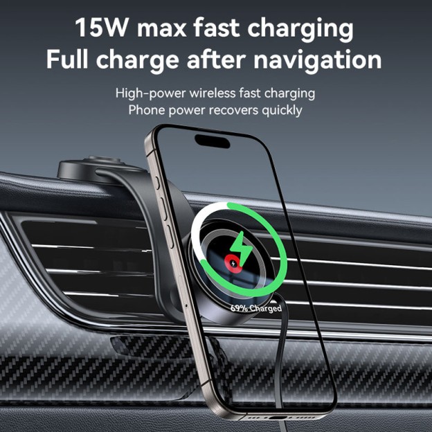 360° Adjustable Aluminum Alloy Magnetic 15W Wireless Charging Phone Holder with Retractable Cable 360° Adjustable Aluminum Alloy Magnetic 15W Wireless Charging Phone Holder with Retractable Cable