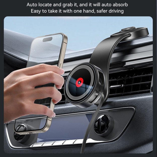 360° Adjustable Aluminum Alloy Magnetic 15W Wireless Charging Phone Holder with Retractable Cable 360° Adjustable Aluminum Alloy Magnetic 15W Wireless Charging Phone Holder with Retractable Cable