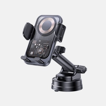 360° Rotation Electric Locking 15W Wireless Fast Charging Transparent Car Phone Holder