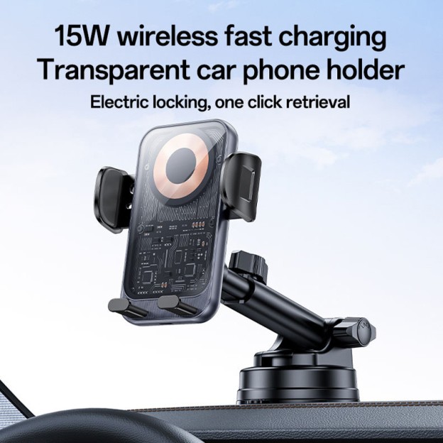 360° Rotation Electric Locking 15W Wireless Fast Charging Transparent Car Phone Holder 360° Rotation Electric Locking 15W Wireless Fast Charging Transparent Car Phone Holder