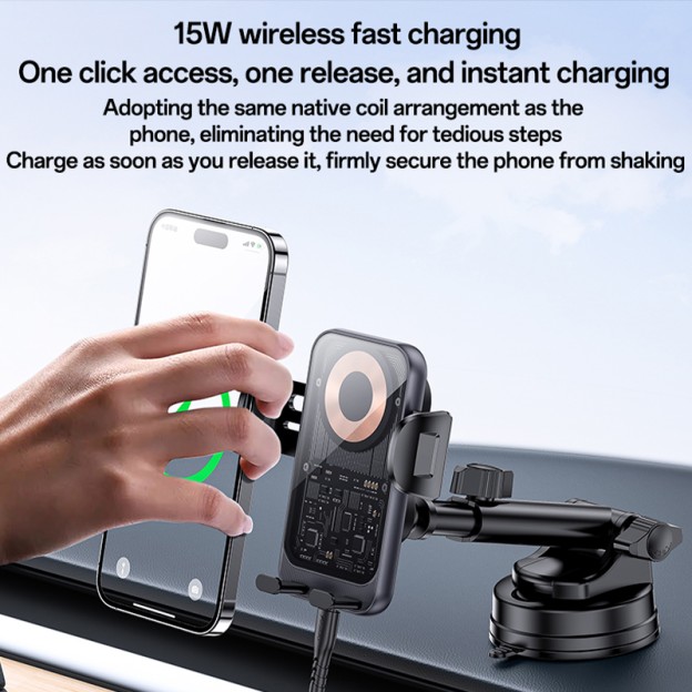 360° Rotation Electric Locking 15W Wireless Fast Charging Transparent Car Phone Holder 360° Rotation Electric Locking 15W Wireless Fast Charging Transparent Car Phone Holder