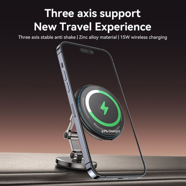 360° Rotation Three Axis Stable Anti-Shake Zinc Alloy 15W Wireless Charging Phone Holder 360° Rotation Three Axis Stable Anti-Shake Zinc Alloy 15W Wireless Charging Phone Holder