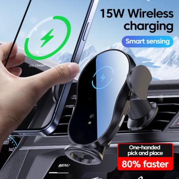 Smart 15W Flexible Car Wireless Charger Infrared Auto Clamping