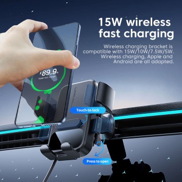 15W Wireless Professional Flexible Car Smart Induction Auto-Clamping Charging Stand Mount
