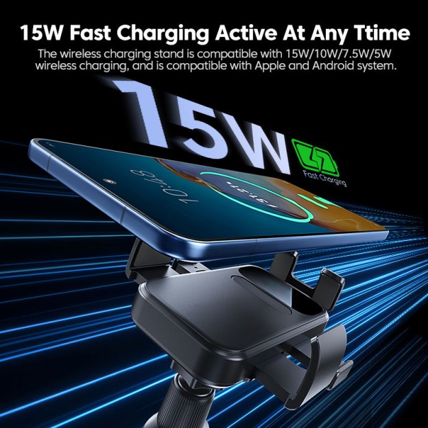 15W Wireless Professional Flexible Car Smart Induction Auto-Clamping Charging Stand Mount