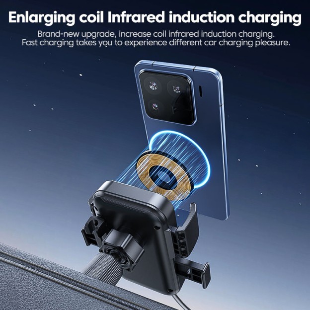 15W Wireless Professional Flexible Car Smart Induction Auto-Clamping Charging Stand Mount
