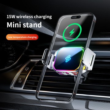 Mini Lightweight Multifunctional Air Vent 360-Degree Rotation 15W Car Wireless Charger Light Holder