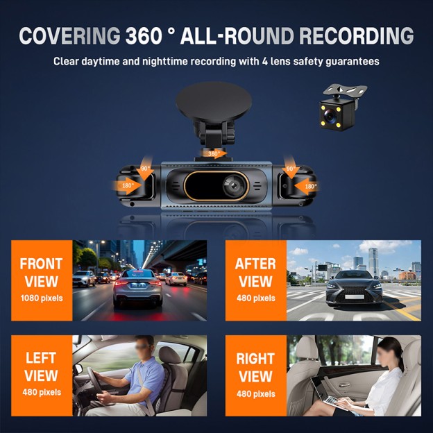 Full View Four-Channel 1080P HD Night Vision Car Dashcam Full View Four-Channel 1080P HD Night Vision Car Dashcam