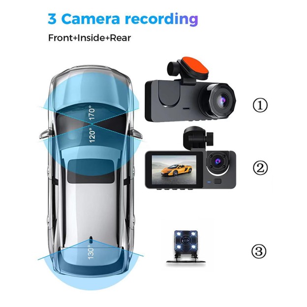 4-Inch Three-Lens Dash Cam with GPS Night Vision 4-Inch Three-Lens Dash Cam with GPS Night Vision