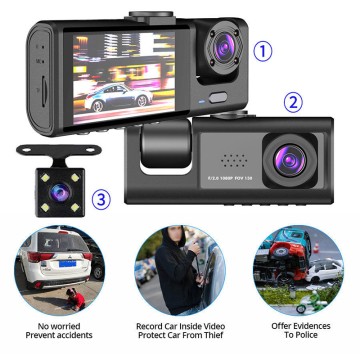 Three-Lens Car Dashcam 1080P Full HD Night Vision Reverse Assist