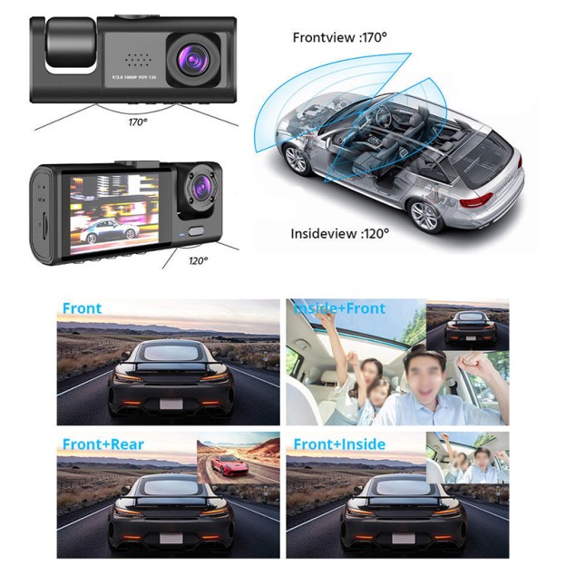Three-Lens Car Dashcam 1080P Full HD Night Vision Reverse Assist Three-Lens Car Dashcam 1080P Full HD Night Vision Reverse Assist