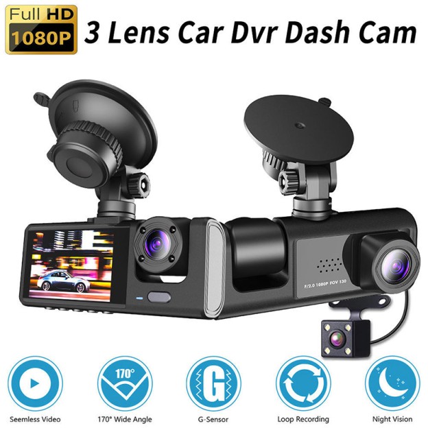 Three-Lens Car Dashcam 1080P Full HD Night Vision Reverse Assist Three-Lens Car Dashcam 1080P Full HD Night Vision Reverse Assist