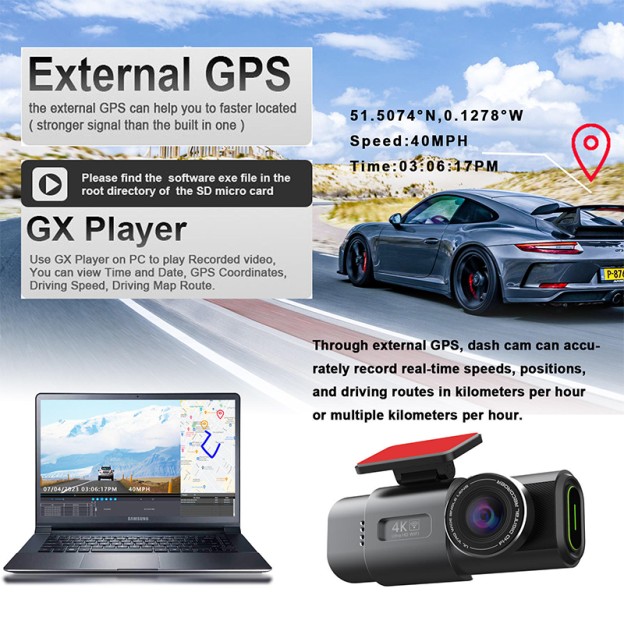 Front Rear Dual Lens 4K Dash Cam with GPS and G Sensor Front Rear Dual Lens 4K Dash Cam with GPS and G Sensor