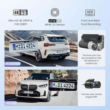 4K Car Dual Lens Dash Cam 3 Inch Screen