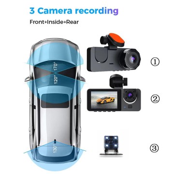 Three-Lens 1080p Loop Recording Car Front and Rear Dash Cam