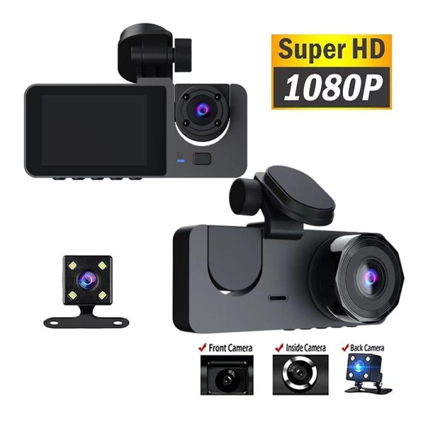 Three-Lens 1080p Loop Recording Car Front and Rear Dash Cam Three-Lens 1080p Loop Recording Car Front and Rear Dash Cam
