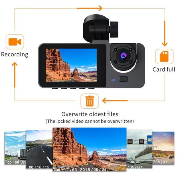 Three-Lens 1080p Loop Recording Car Front and Rear Dash Cam Three-Lens 1080p Loop Recording Car Front and Rear Dash Cam