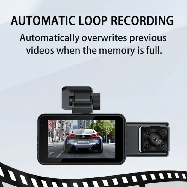 3-Lens Car Black Box True Wide Angle HD 1080p Triple Recording Night Vision Dashcam