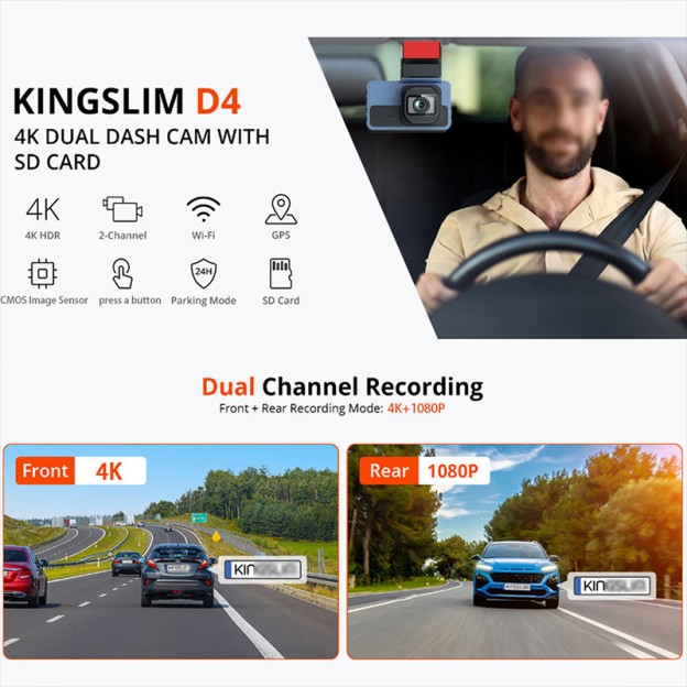 Smart 3 Inch Screen 4K Front Rear Dual Dashcam with Night Vision Parking Monitor