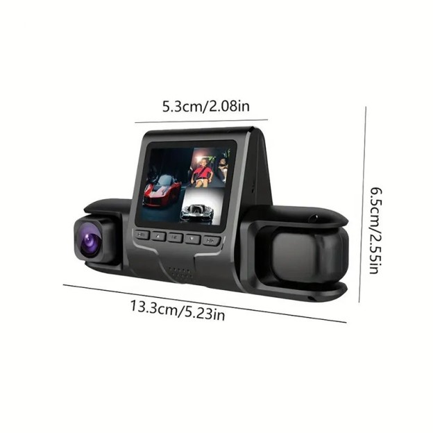 Three Lens 1080p Car Dash Camera with Night Vision and WiFi