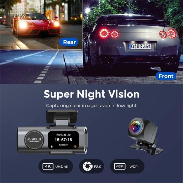GPS Front Rear Dual Lens 4K Dash Cam Vehicle Black Box